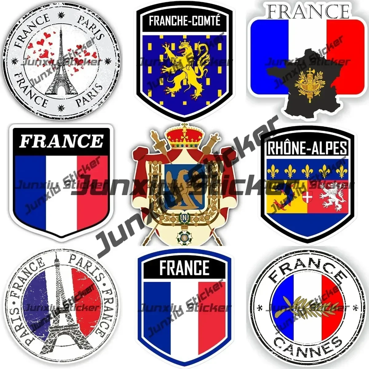 

Eiffel Tower, Notre Dame Cathedral Paris France Cannes Travel Adventure World Location Country Decal Round Seal Flag Emblem PVC