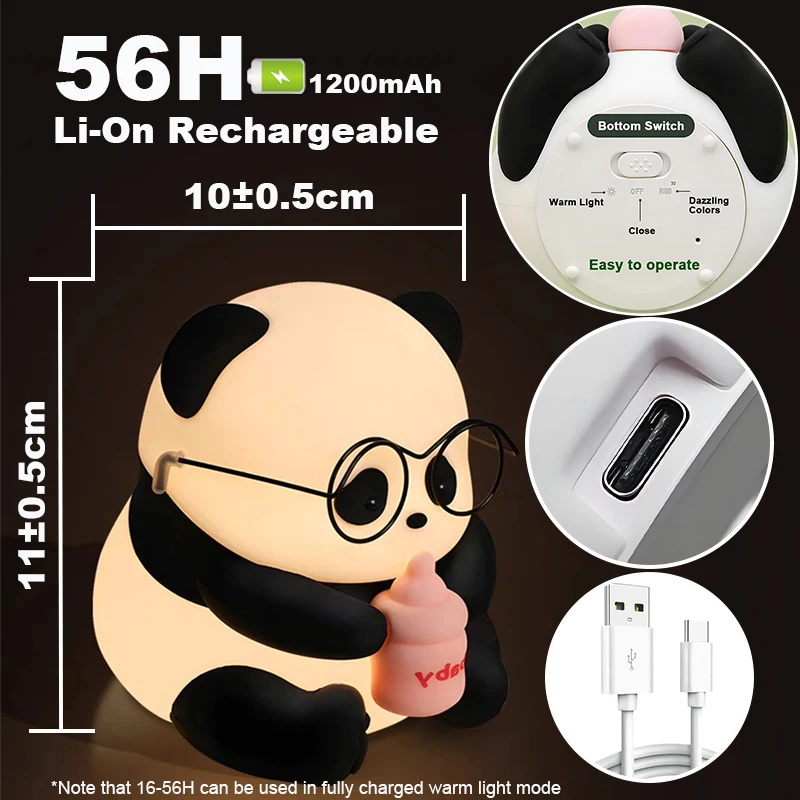 Imagem -04 - Lâmpada Panda com Proteção para os Olhos Luz Noturna Led Recargável Lâmpada de Silicone Fofa Luz de Cabeceira com Dimerização Luz de Dormir para Crianças Presente de Aniversário