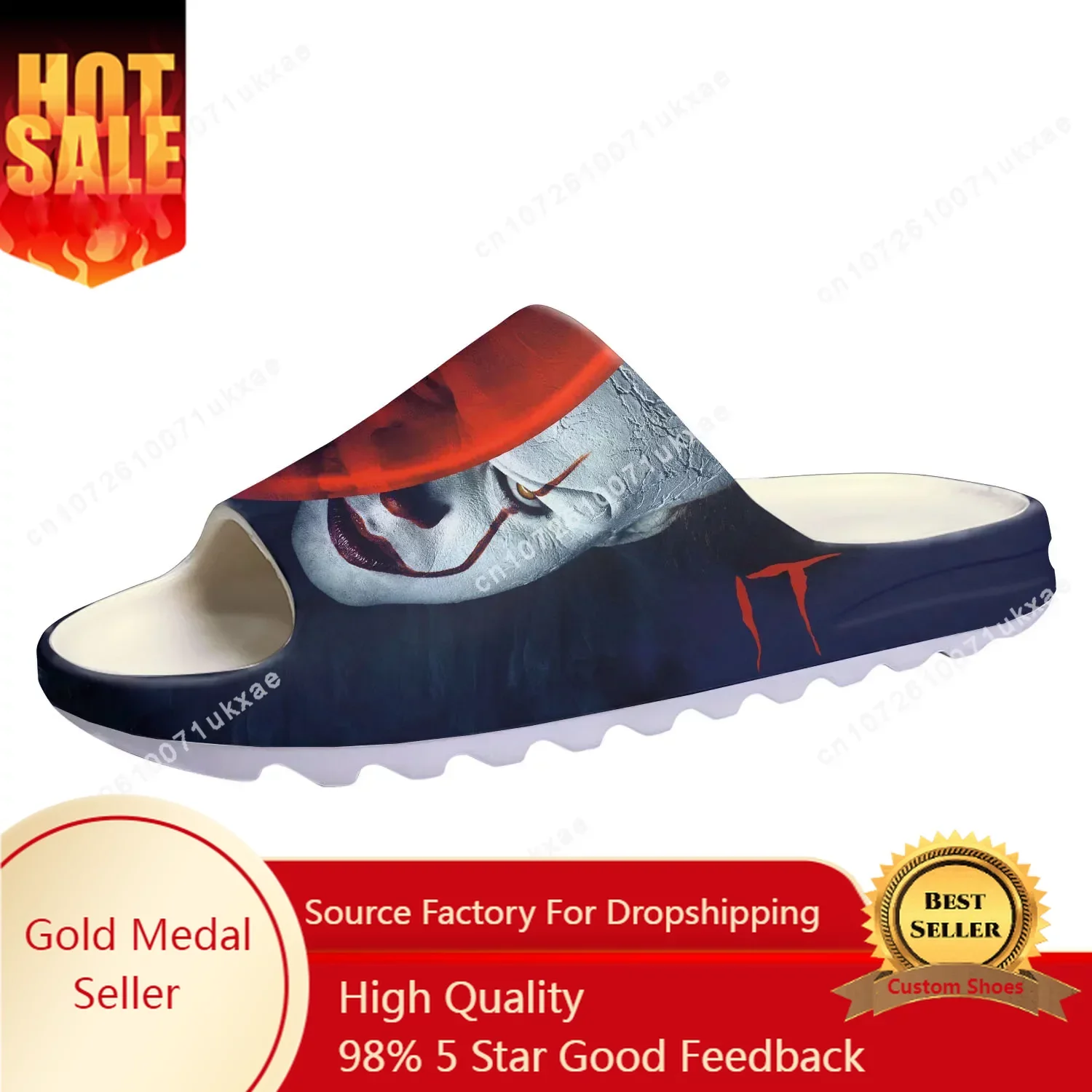 

It Movie Pennywise the dancing clown Soft Sole Sllipers Home Clogs Customized Step On Water Shoes Mens Womens Teenager Sandals