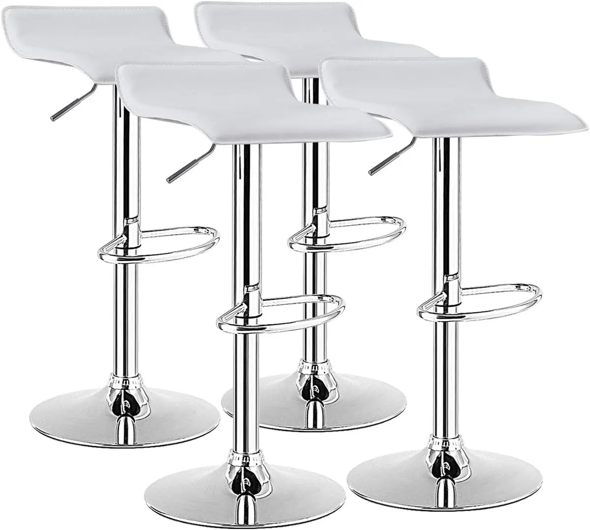 Bar Stools Set of 4, Modern Swivel Contemporary barstools with Adjustable Height, Footrests, Chrome Hydraulic PU Leather Backless Bar Chairs for Kitchen Island Cafe Pub, White