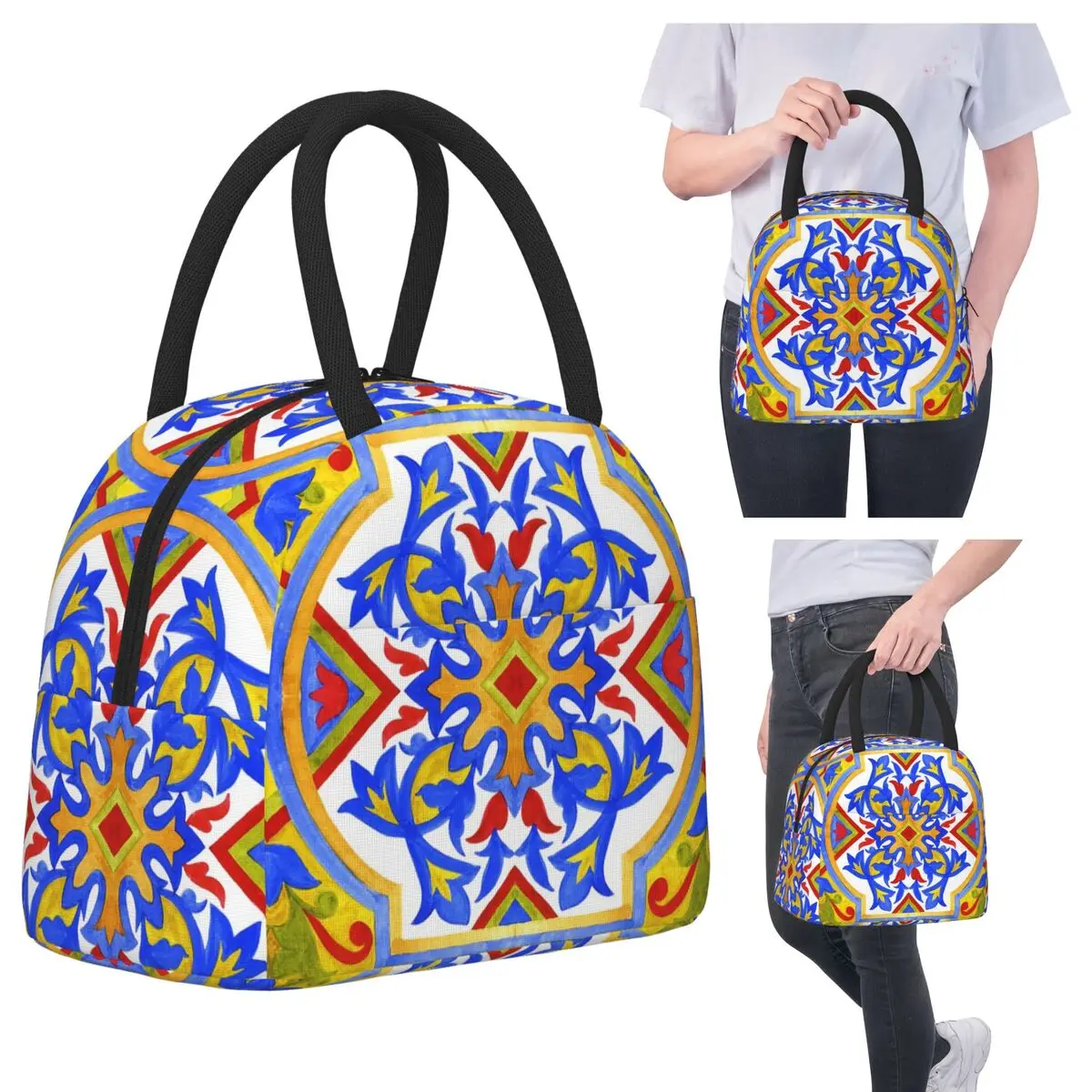 

Portuguese Azulejo Tiles Insulated Lunch Bag for Kids School Cooler Thermal Food Box Tote Portable Lunch Boxes Container