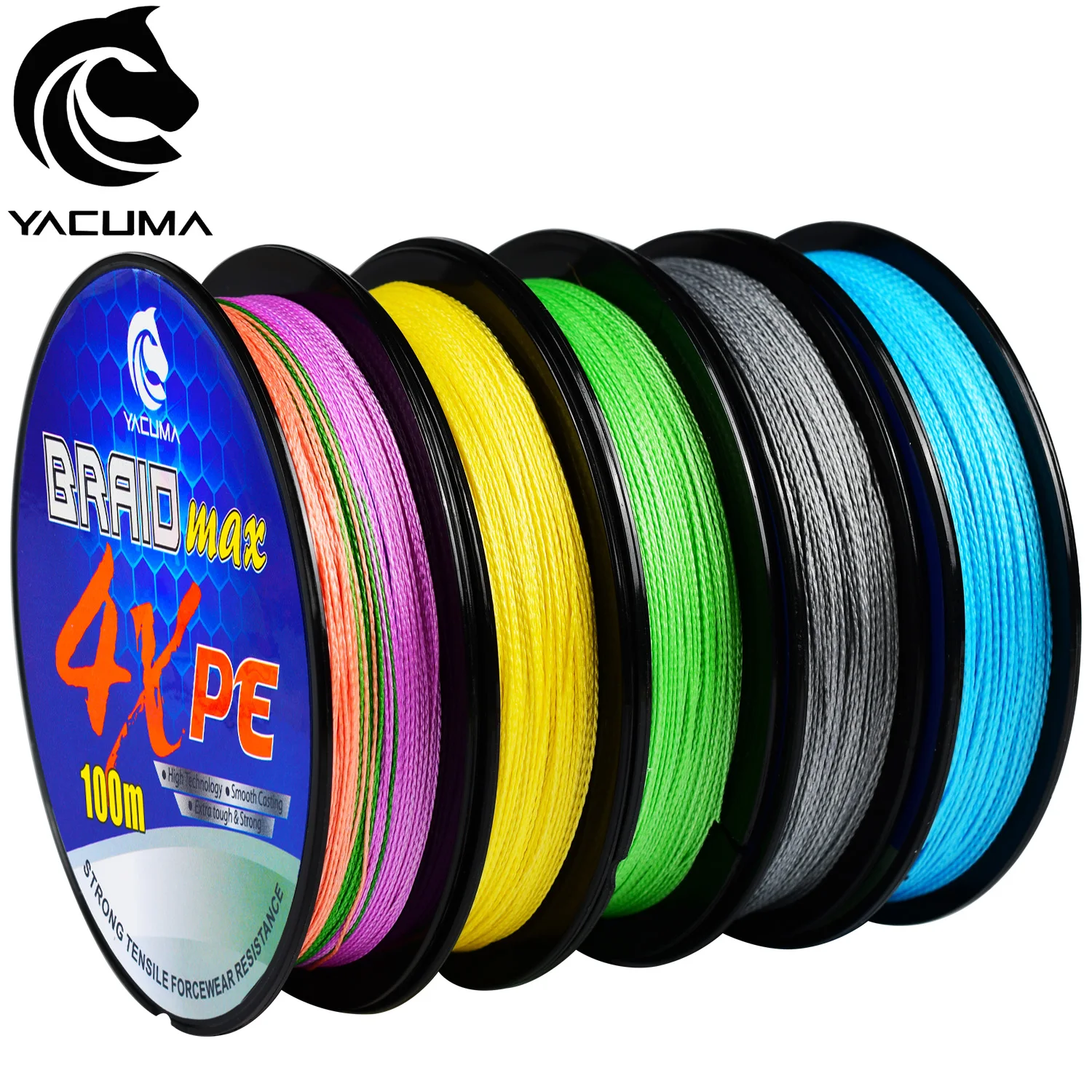 YACUMA 100M/109YDS X4 Geflochtene Angelschnur 12LB-93LB Japanische Multifilament-PE-Schnur für Bass-, Karpfen- und Forellenangeln Zubehör