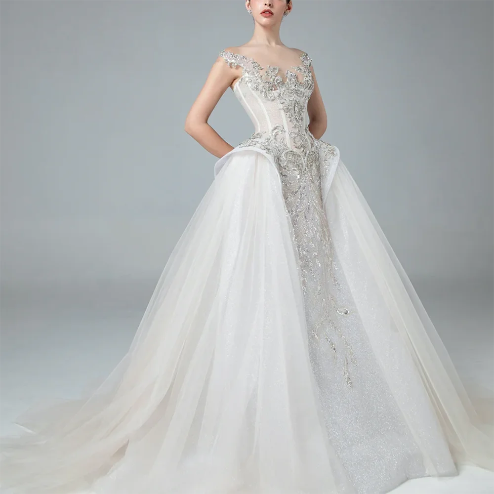 

Arabian Wedding Dress Customized V-Neck Sleeveless Exquisite Ball Gown Bridal Gown Court Train Arab Bride Dresses 2025