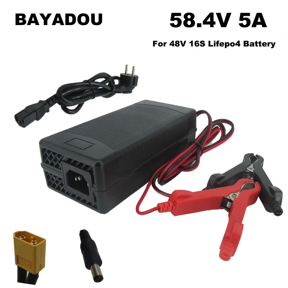 58.4V 5A Lifepo4 Fast Charger for 48V 16S Iron Phosphate Energy Storage RV Forklift Battery Fast Chargers XT60 Alligator Clip