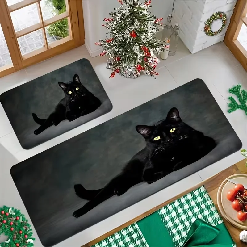Charming Golden Eyed Black Cat Pattern rug  Non Slip Runner Floor Rug For Living Room Hallway Home Interior Decor Floor Covering