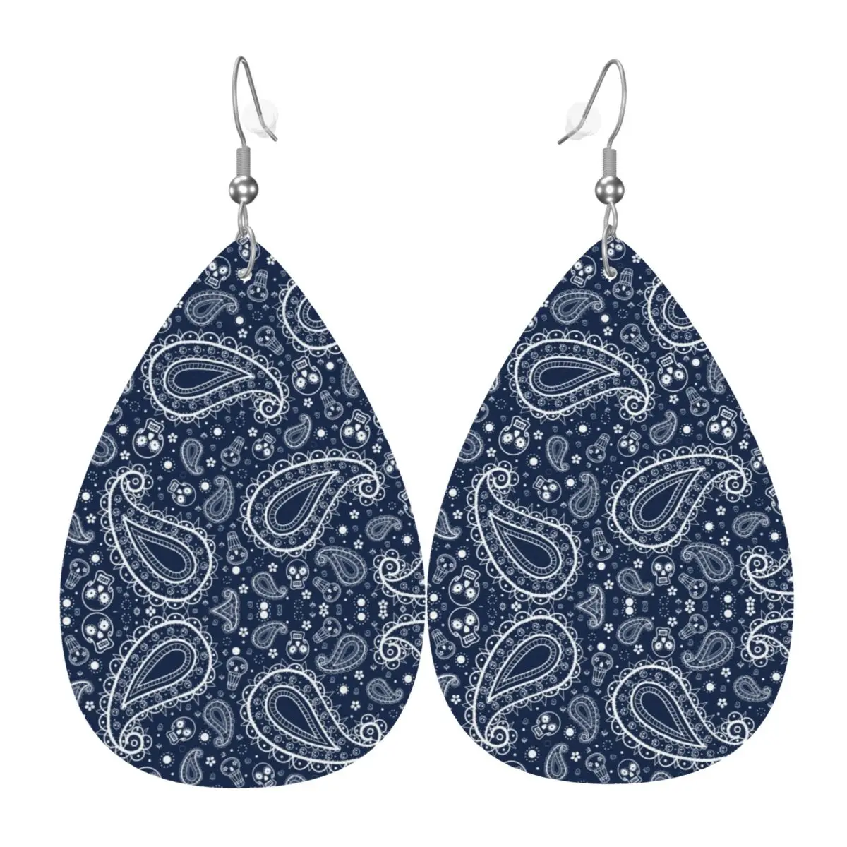 Custom Skull Paisley Floral Art Dangle Drop Earrings Leather Earrings for Women Fashion Bohemian Boho Pattern For Party