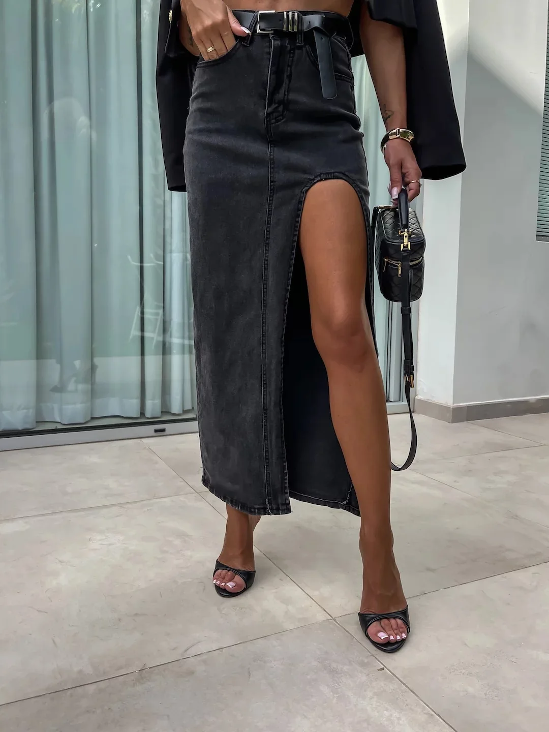 Skirts Women Bodycon Mid Length Denim Skirt High Waist Splice Irregularity Y2k Elegant Pocket Jeans Casual Split Summer 2024