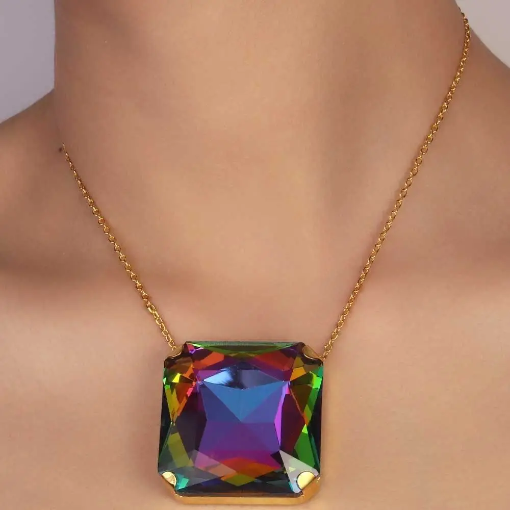 New Design Square Shape Square Rhinestone Pendant Rhinestone Crystal Large Size Vintage Wedding Exaggerated Giant Crystal