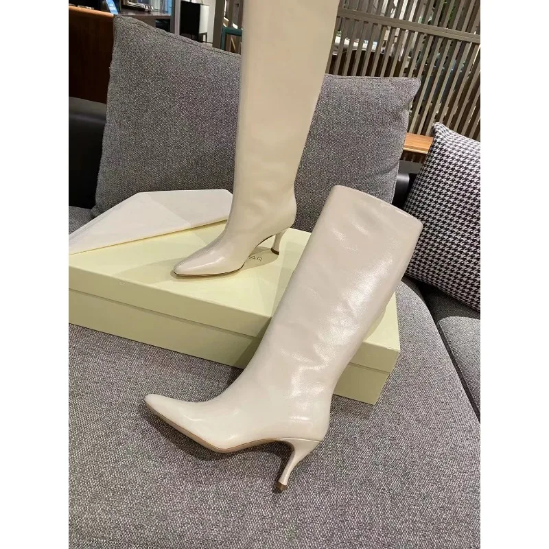 2024 Autumn/Winter New White Pointed Thin Heel High Sleeve Fashion Boots Fashion Versatile Knee Long Knight Boots womens boots