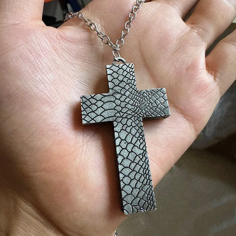 1 Piece Vintage Cross Pendant Necklace with Secret Compartment Cross Necklace 3D Printed Charm Jewelry Necklace for Women Men