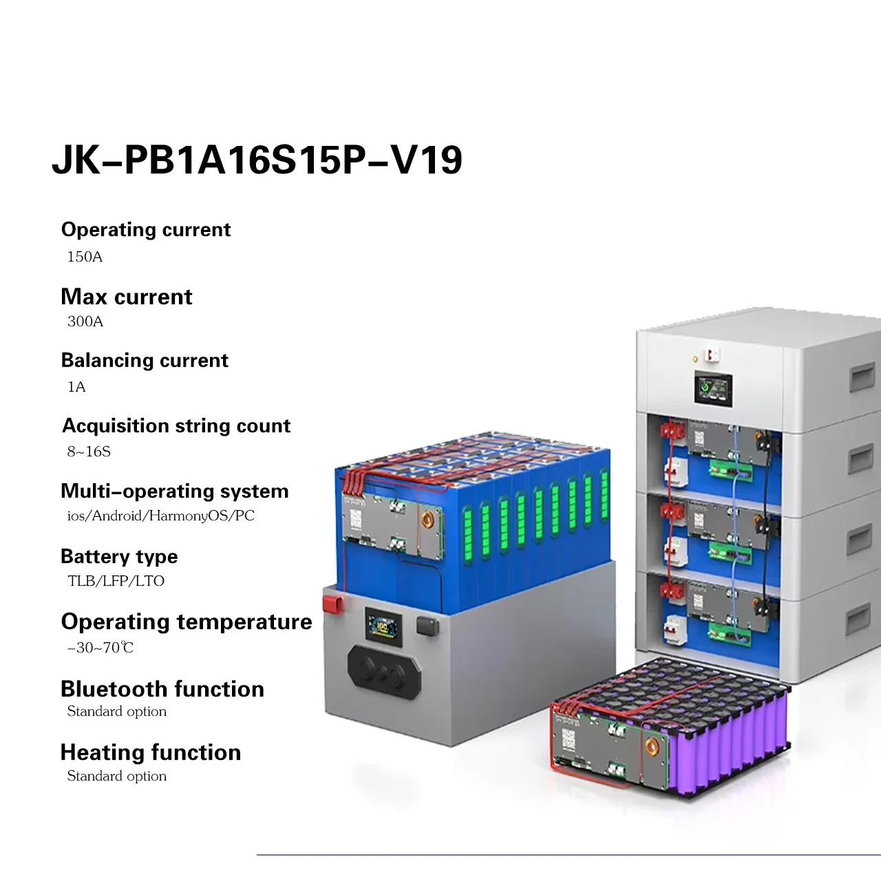 PB1A16S15P-V19 Smart Inverter BMS 16S 48V 150A 1A Active Balance LiFePO4 Battery Protection for Home Solar Energy Storage OEM