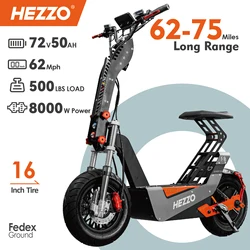 HEZZO-F8 Electric Scooter, Long Range, Off Road, Folding, Scooter with Seat, 100 km/h Max Speed, 50Ah, 120km, 16Inch, 72V, 8000W