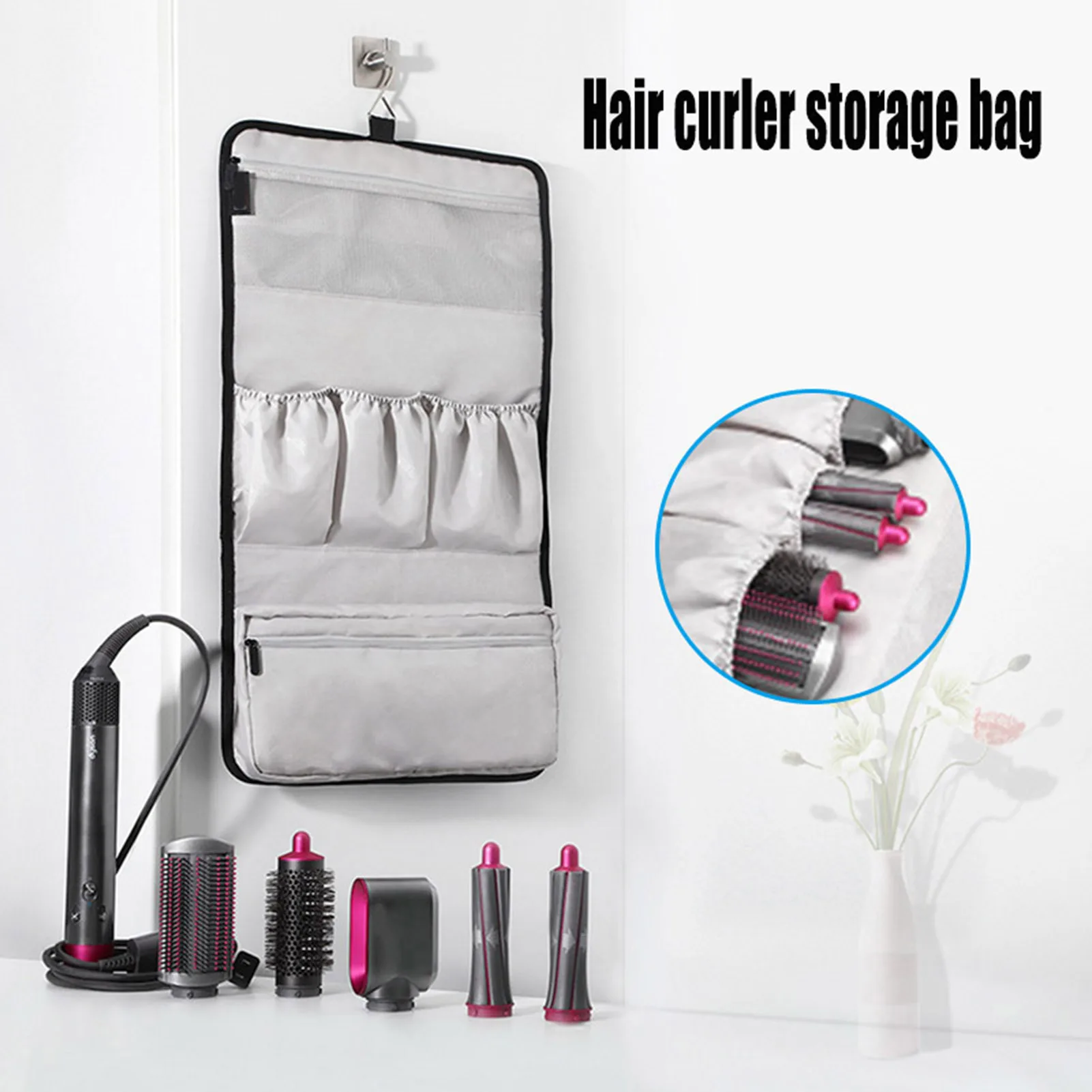 

Storage Bag Compatible for Dyson Airwrap Styler Accessories Holder Multiple Pouches with Hook Hanger Storage Bags Organization