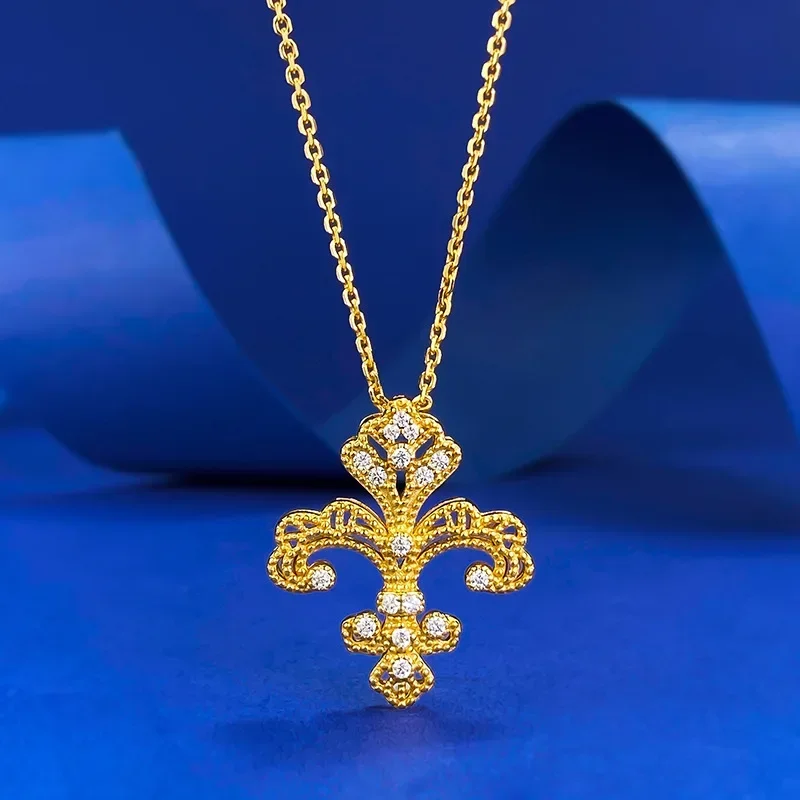 S925 Gold-plated Silver Antique Golden Iris Pendant New Chinese China-Chic Ancient Necklace Female Jewelry