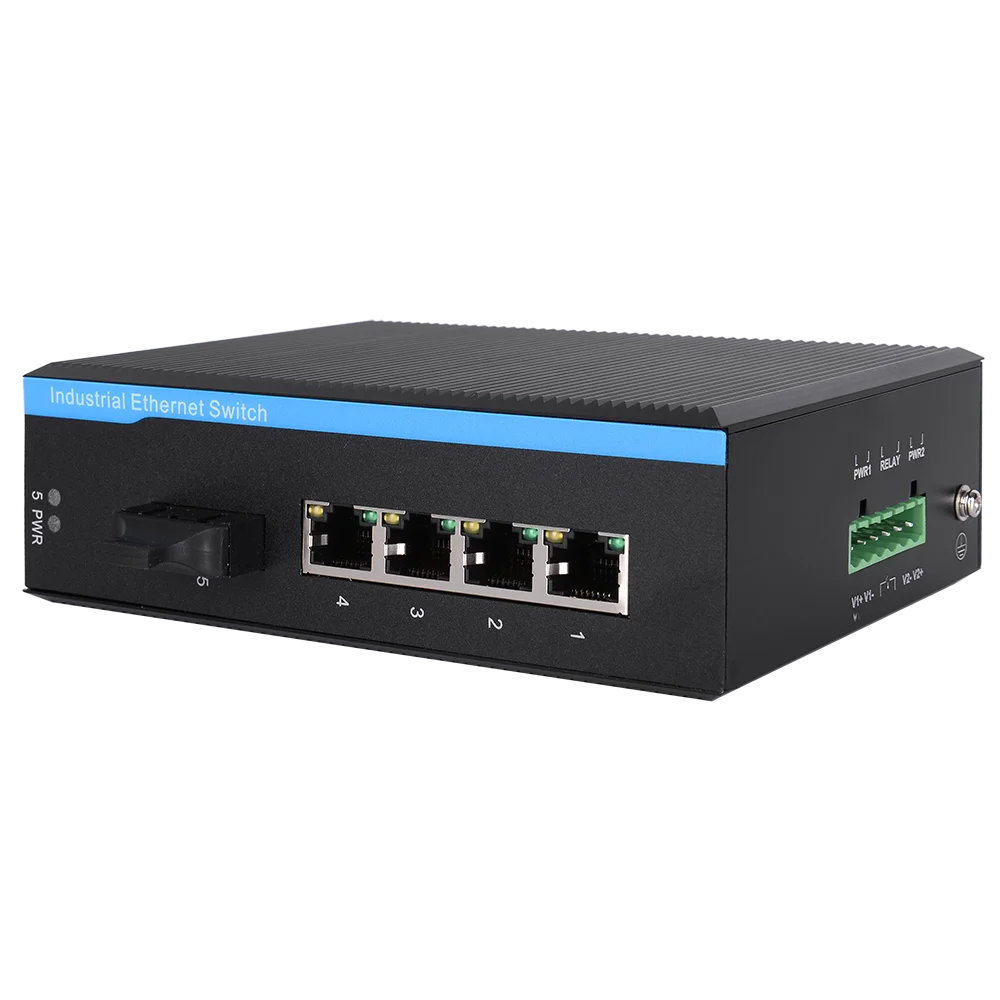 InMax Manufacturer 5 Ports Gigabit Industrial Fiber Optic Switch 10/100/1000M with 1 Fiber Port Network Switch