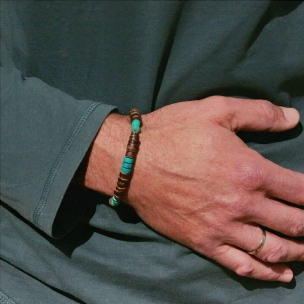 Retro-Armband aus Kokosnuss- und Holzperlen, Bohemian-Stil, Imitation grüner Natursteine, Herrenarmband, modischer Damenschmuck und Accessoires – Detail 1