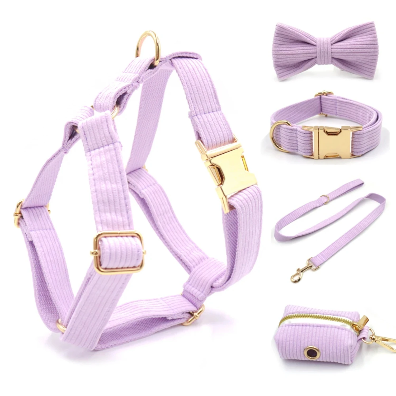 Stylish, Chic Violet Bowtie Collar and Leash Set for Small Dogs and Cats - Lightweight Fashion Accessories for Your Beloved Pupp