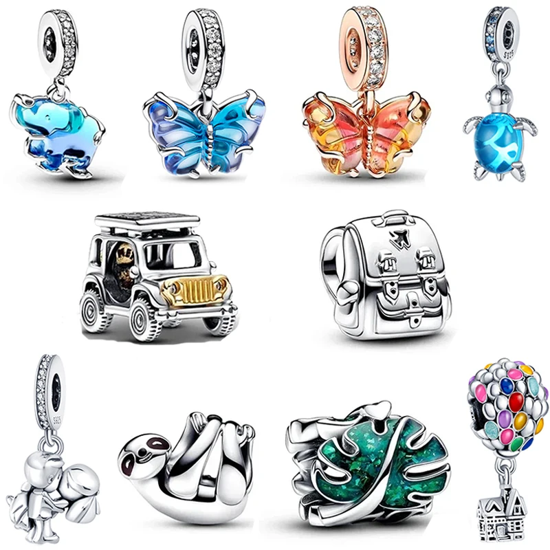 New in 925 Sterling Silver Classic Car Hot Air Balloon Backpack Sloth Frog Charms Beads Fit Pandora Womens Bracelets Jewelry