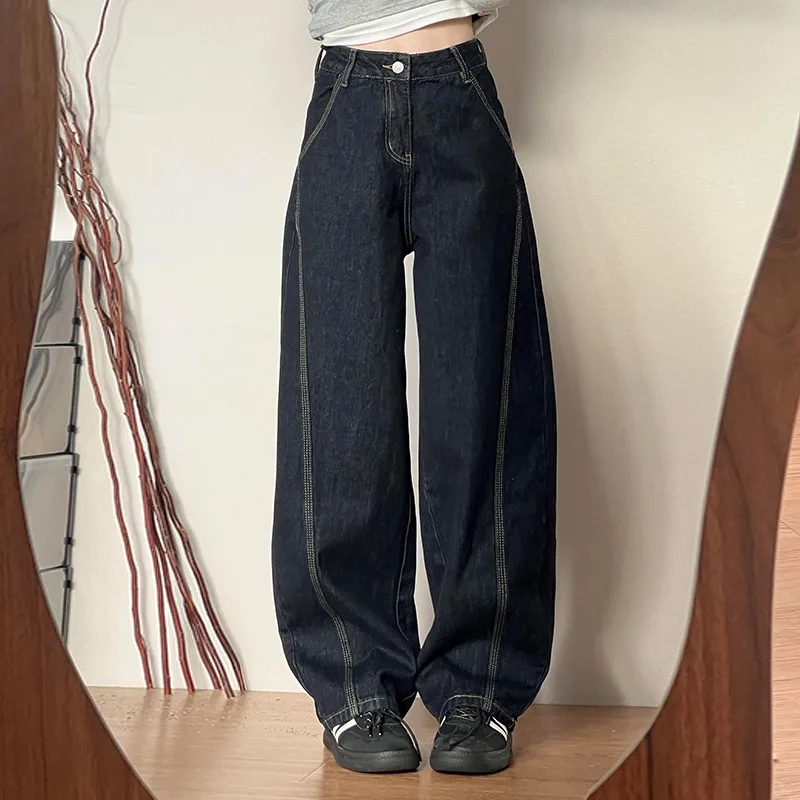 

Deep Blue Fce Lined Knife Denim Jeans Women's High Waist Slimming Hip Covering Banana Pants Spring Autumn 2025 New Sle