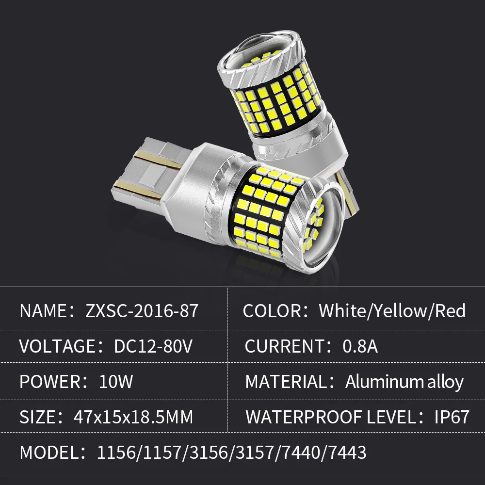 2PCS Super Bright Canbus LED Car Lights 1156 BA15S P21W 1157 BAY15D P21/5W 3156 3157 7440 7443 W21 Brake Tail  lights  White 12v