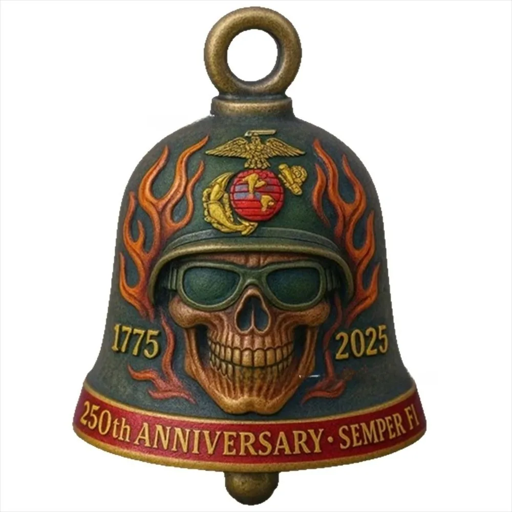 

Handmade Motorcycle Bell 250th Anniversary Skull Design USMC Keychain Marine Corps Hip-hop Punk Commemorative Pendant