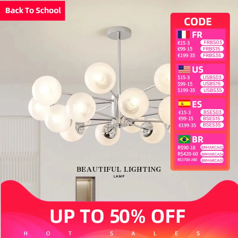 

Modern Chrome Chandelier Nordic Silver Pendant Led Lights for Bedroom Living Room Kitchen Indoor Glass Hanging Lighting Fixture