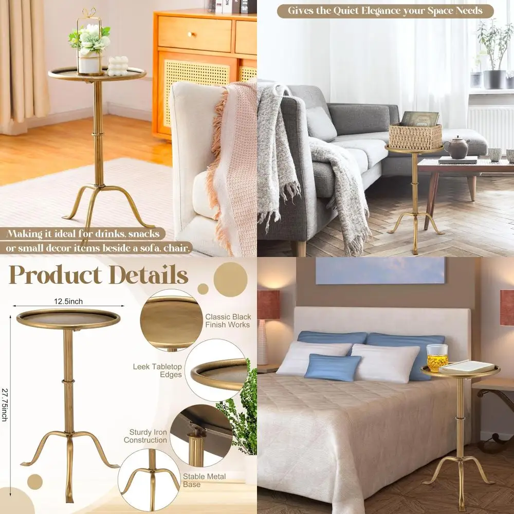 

Bronze Metal Martini Table, Small Round Drink Table for Bedroom/Living Room, 12.5 x 12.5 x 27.75, Ideal for Small Spaces