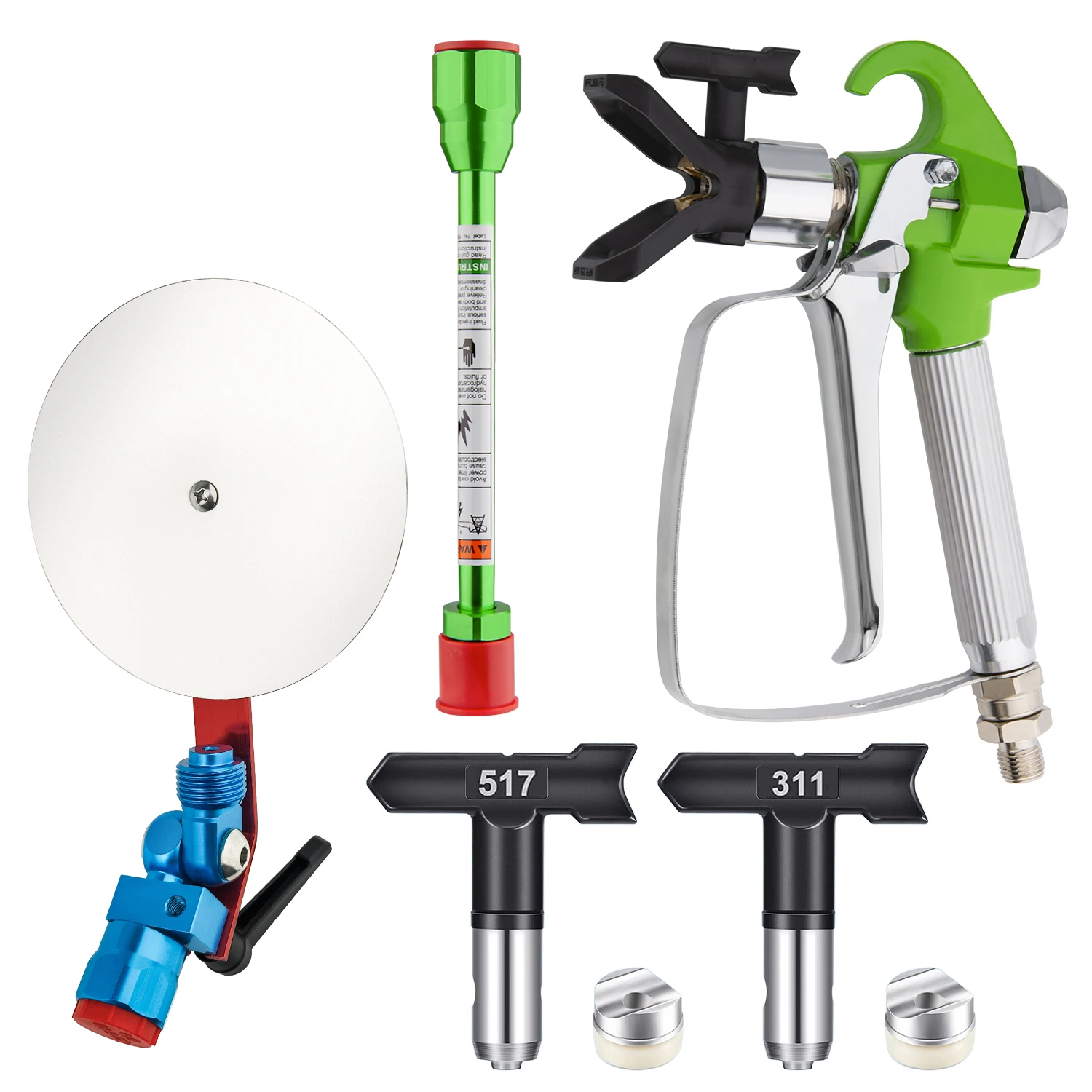 6-Piece Airless Paint Sprayer Kit: 1 Airless Paint Sprayer, Equipped with 1 Baffle and 2 Reversible Nozzles (311 517), 1 Extension Rod, 1 Nozzle Base, Suitable for Airless Spray Machines, Paint Accessories