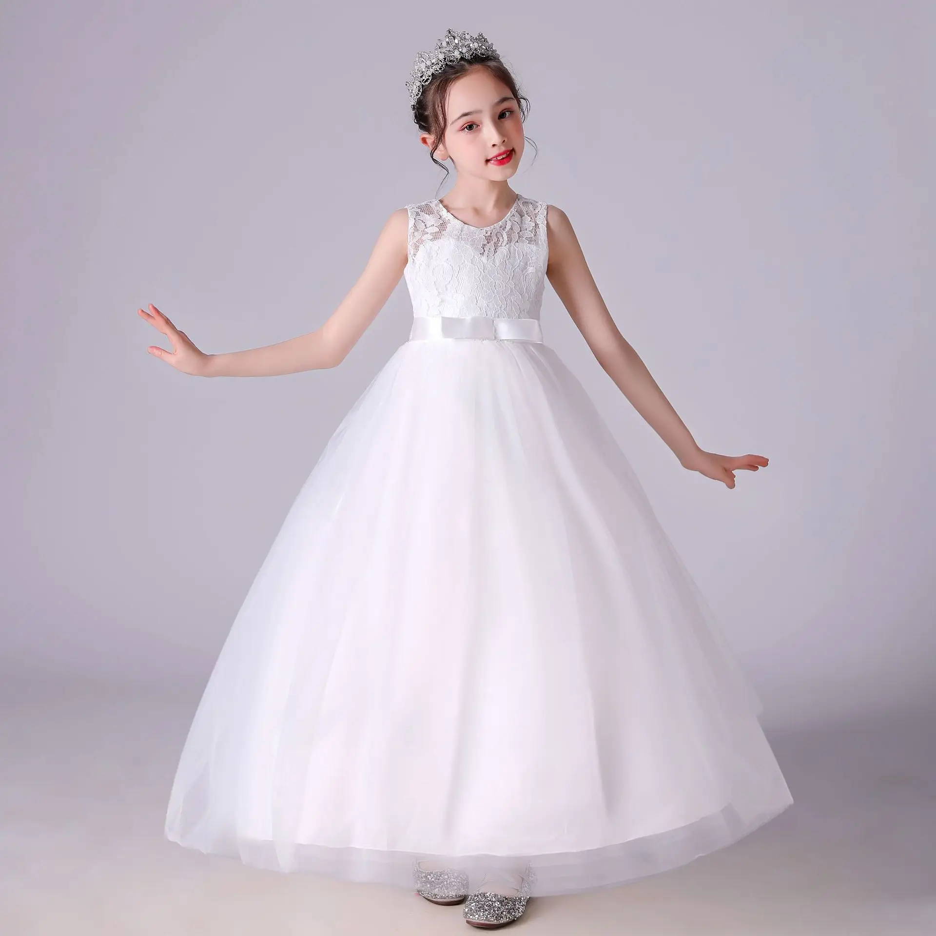 

Fashion Flower Girl Dresses Lace Mesh Sleeveless Princess Dress for Girls Summer Children Girl Evening Gown 5-12 Years