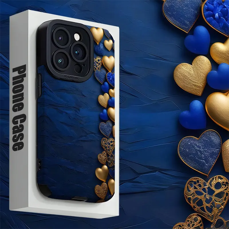 For Samsung S25 Navy Gold Heart Romantic Matte Compatible For Galaxy S25/S24/S23/S22/S21/S20 and A Series Models