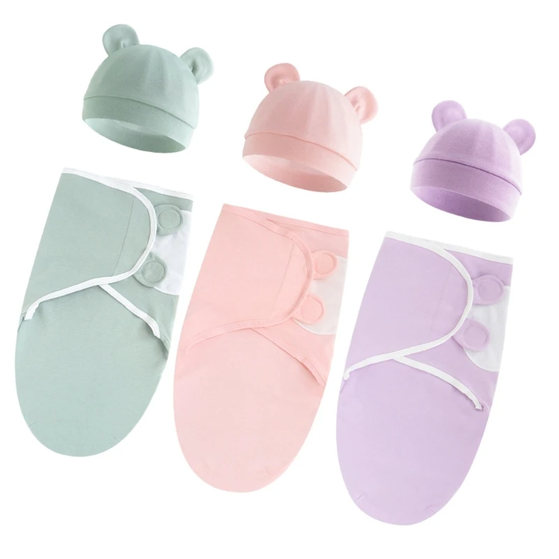 Baby Sleeping Bag Soft & Breathable Newborns Sleep Bag with Headwear Adjustable Wrap Up Bag with Hat for Infants 0-12M