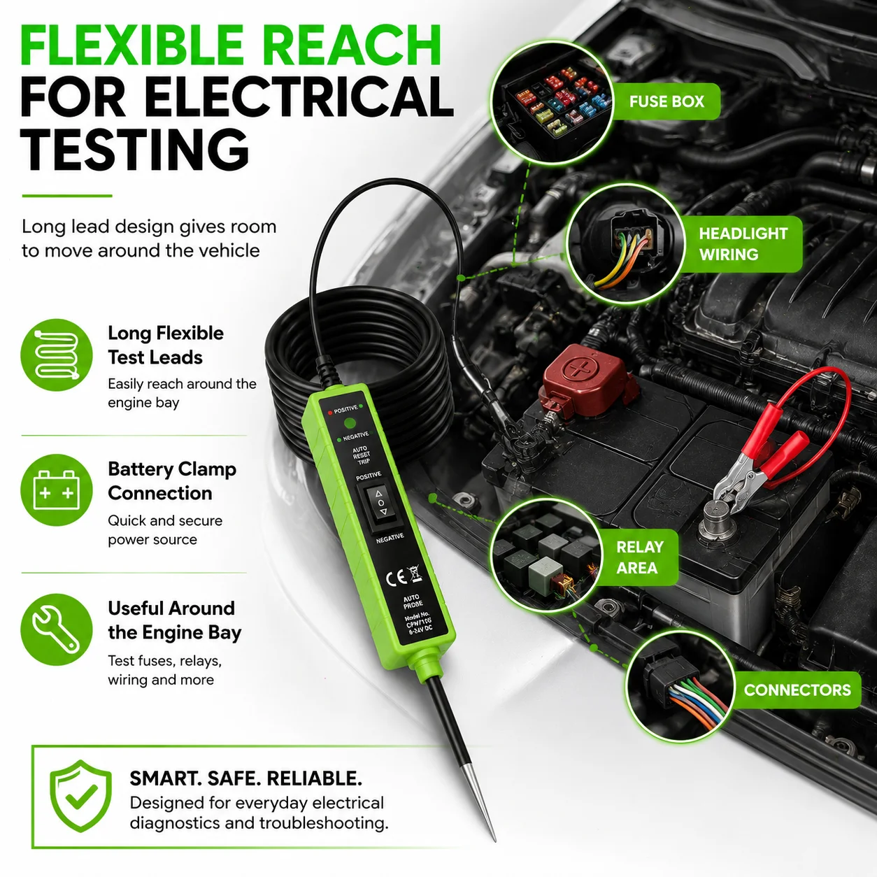 6-24Vdc Automotive Power Circuit Tester, Vehicle Electrical System Test Pen with Indicator Light, Positive and Negative Polarity Testing Function, Automatic Circuit Continuity Voltage Diagnostic Tool Suitable for Truck, Motorcycle, and Rv Vehicle Circuit Maintenance