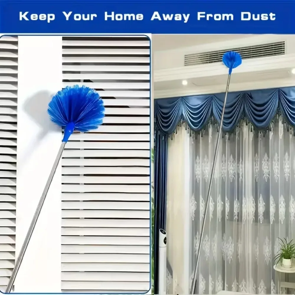 1pc Extendable Spider Web Duster with Medium Stiff Bristles, Retractable Stainless Steel Pole for Indoor & Outdoor Cleaning