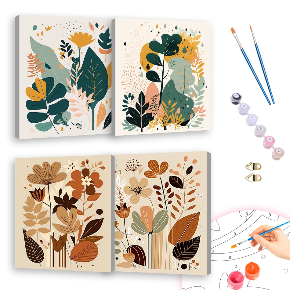 

RUOPOTY Oil Painting By Numbers Abstract Leaf Plants Acrylic Canvas Drawing 20x20cm ready Frame For Beginner Simple Wall Decor