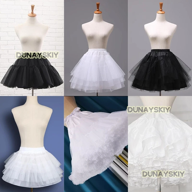 ใหม่มาถึงสีดําสีขาวผู้หญิง Petticoats 3 ชั้นสั้นคอสเพลย์งานแต่งงาน Petticoats กระโปรง 2024