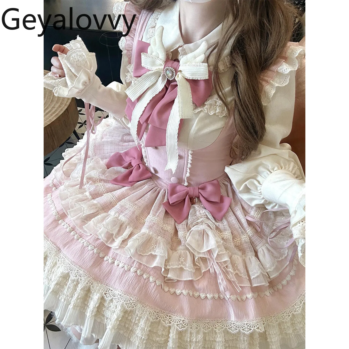 

Girl Pink Ball Gown Lolita Jsk Dresses Summer Fashion Elegant Sweet Cute Long Sleeves Shirt and Princess Dress Set New 2026