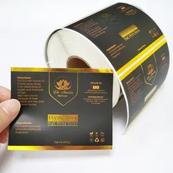 Customized Waterproof Black and Gold Foil Hair Shampoo Stickers Golden Shiny Roll Packing Labels Personalized Logo
