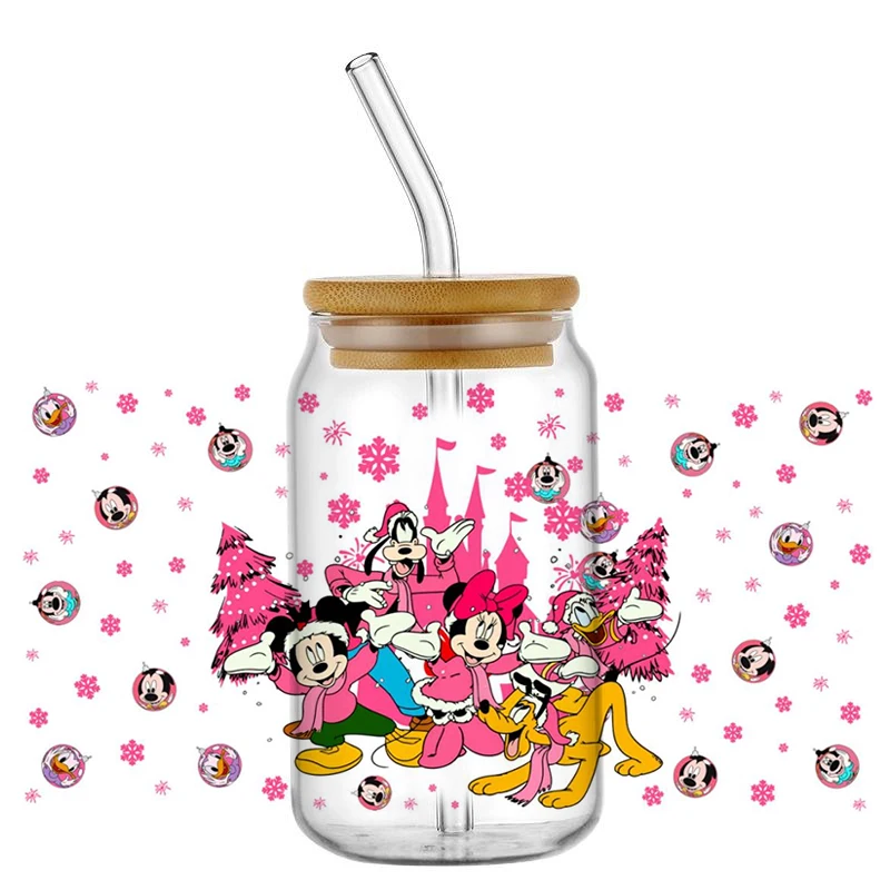 16OZ Miniso Cartoon Mickey 3D Transfer Stickers Logo UV DTF Cup Wrap Transfers To Apply Cup Wrap