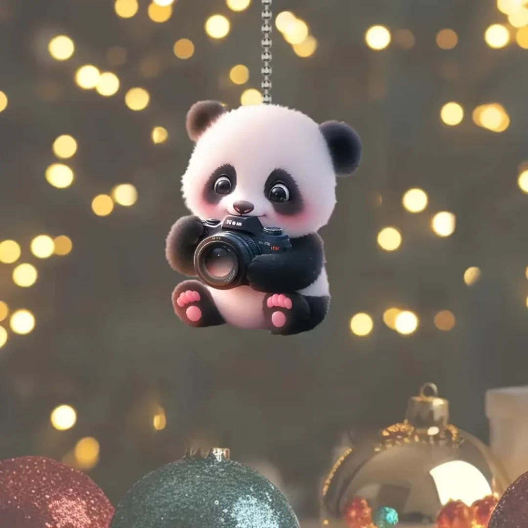 Niedlicher 2D-Panda-Acryl-Schlüsselanhänger, flacher Anhänger für Autoschlüssel, Taschen und Rucksäcke, festliches Weihnachtsgeschenk für Frauen – Detail 5