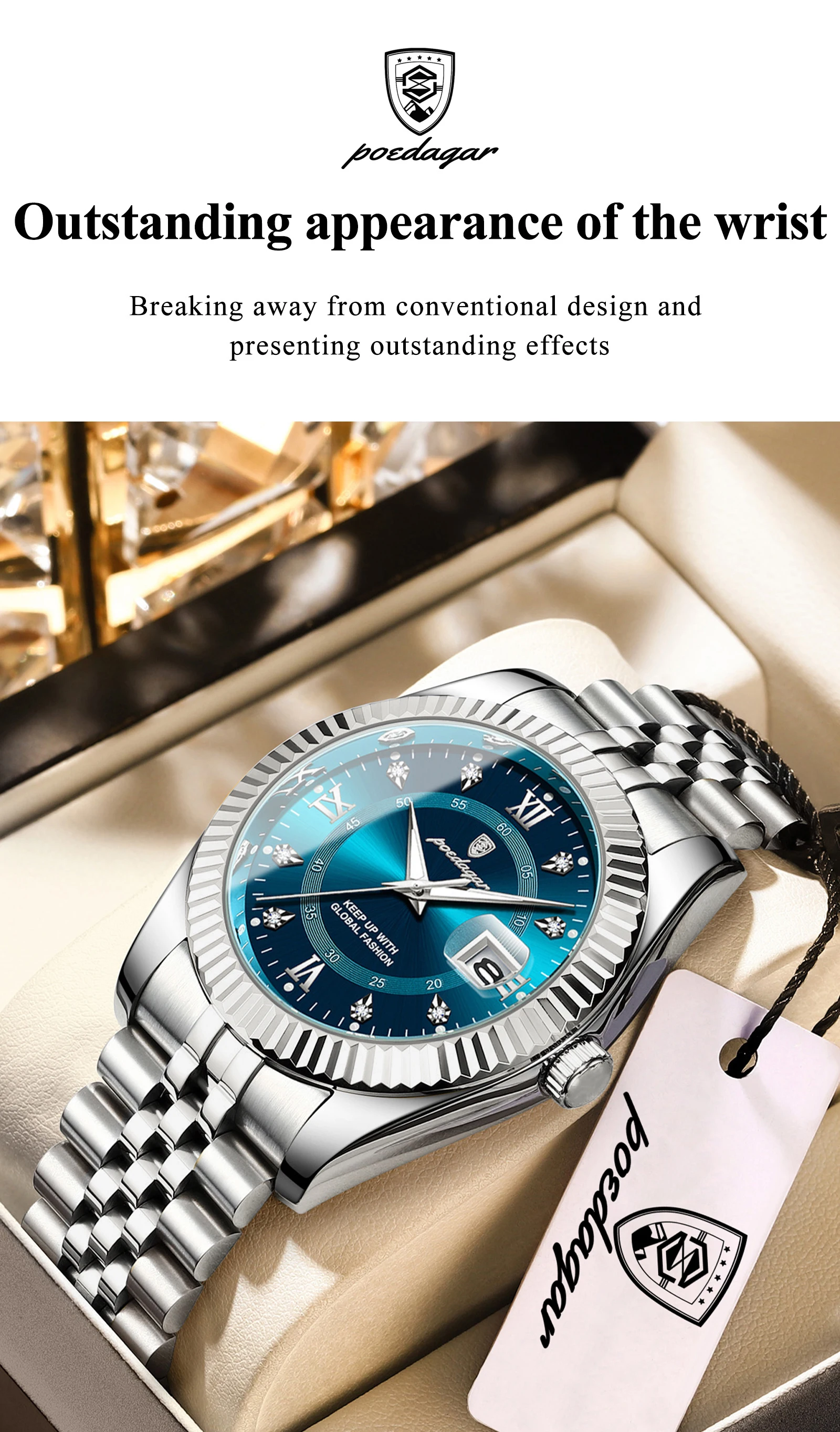POEDAGAR Original Herren-Armbanduhr Wasserdicht Leuchtend Datum Geschäfts-Männeruhr Edelstahl Quarz Militär-Herrenuhren Reloj – Detail 14