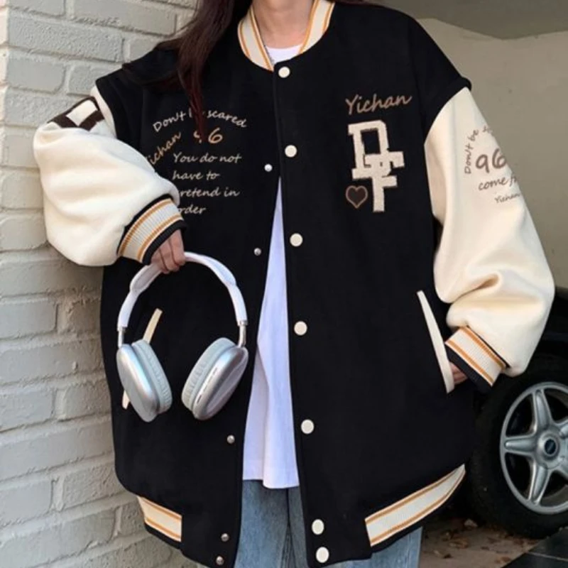 Imagem -02 - Deeptown Vintage Varsity Bombardeiro Jaqueta Feminina de Grandes Dimensões Coreano Moda Streetwear Harajuku Y2k Jaquetas Femininas Novo em Outerwear