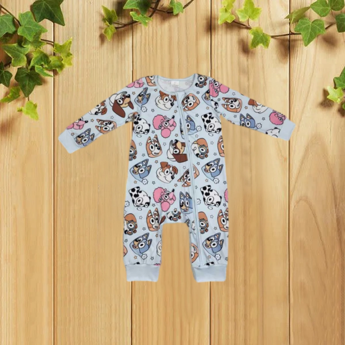 

7.5 LR2062 Blue Zipper Long Sleeve Baby Romper with Stars Pattern Infant All-in-One Suit Comfortable Soft Clothing for Babies