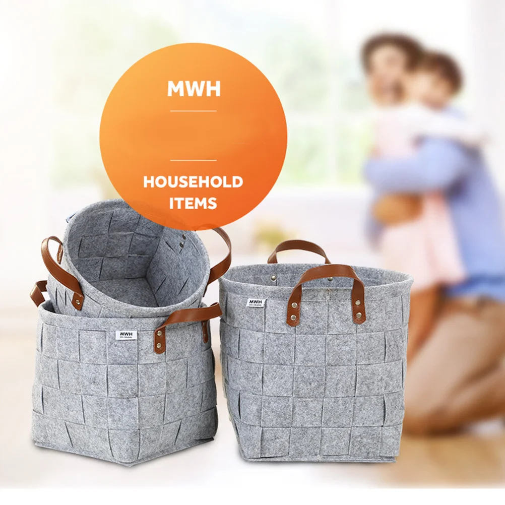 

Handmade Felt Laundry Hamper Foldable Storage Bin Light Grey Two Handles Large Capacity Laundry Basket for Bedroom Nursery