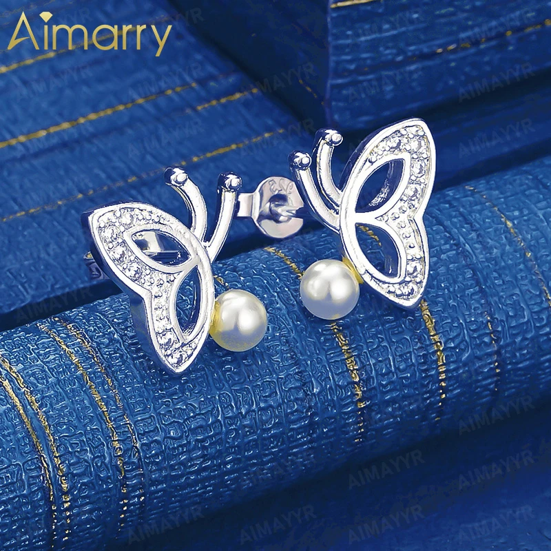 925 Sterling Silver Exquisite Butterfly Set AAA Zircon Pearl Earrings for Women's Banquets High-quality Fashion Jewelry
