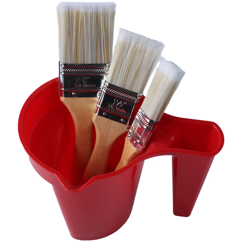 

4 Item Painting Tool Bundle with Paint Cup and Wood Handle Brushes 1 1.5 and 2 Inches for Indoor Outdoor and Craft Projects