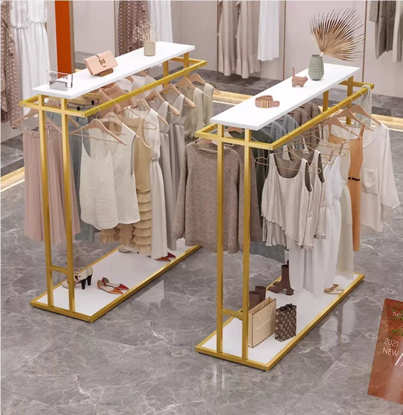 

Clothing store display rack, floor standing store, double row hangers, island display stand, pants storage, middle hanging rack