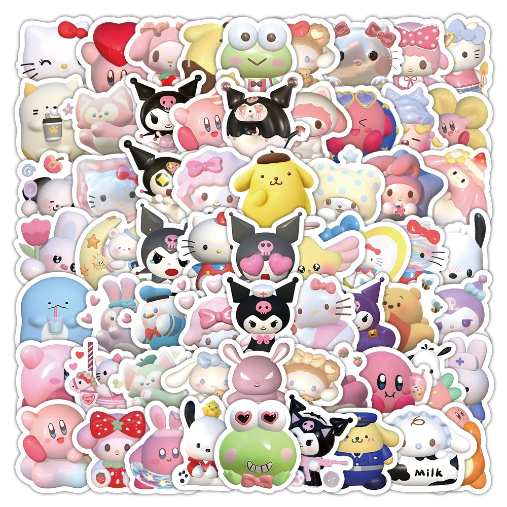 10/30/50/102 Stuks Kawaii 3d Sanrio Cartoon Stickers Schattige Stickers Grappige Kinderen Diy Speelgoed Bagage Koelkast Telefoon Notebook Koffer Fiets