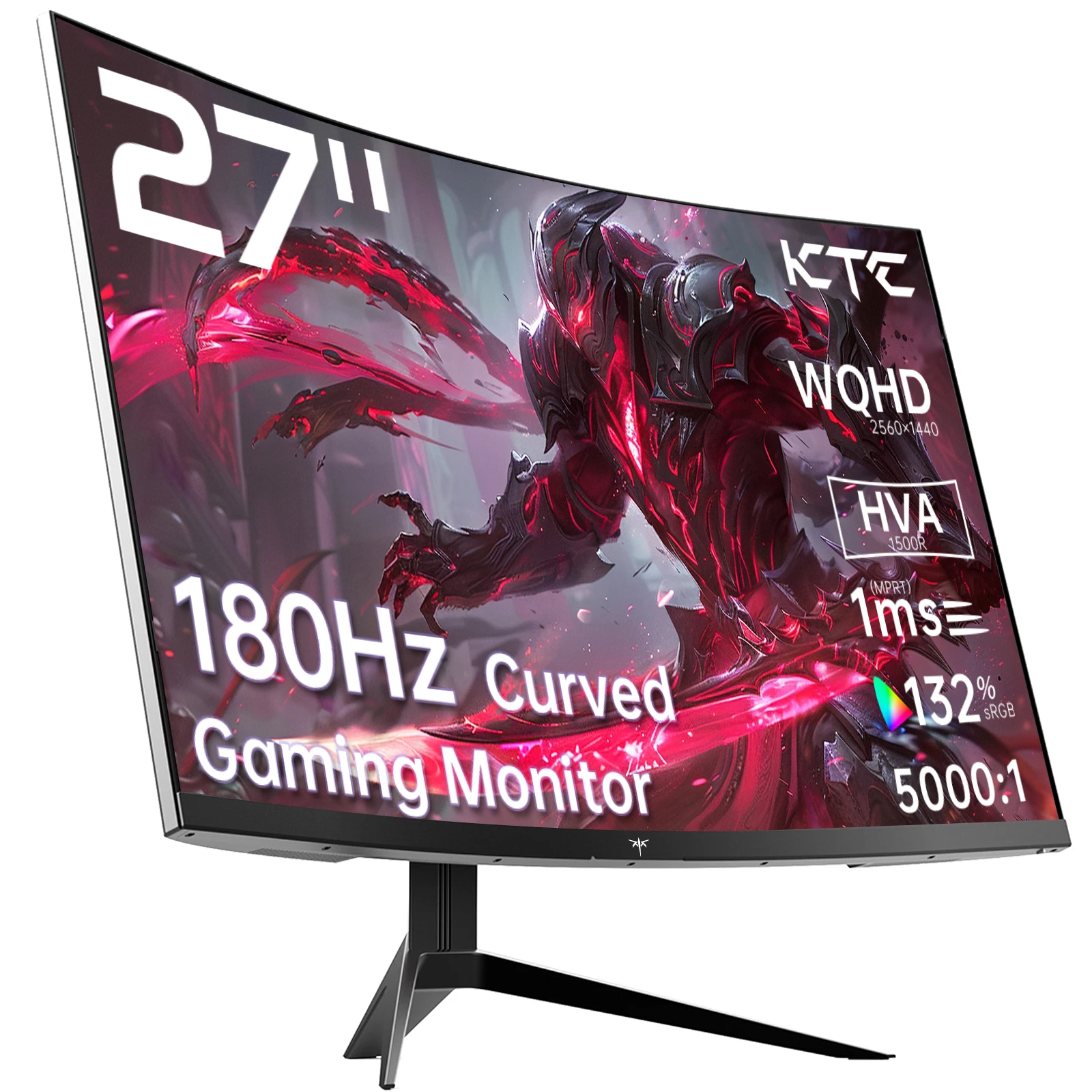 KTC 27 Zoll WQHD 180 Hz 1 ms gebogener Gaming-Monitor 1440P 144 Hz Monitor 132% sRGB HVA FreeSync DisplayPort/HDMI/USB VESA Computer M