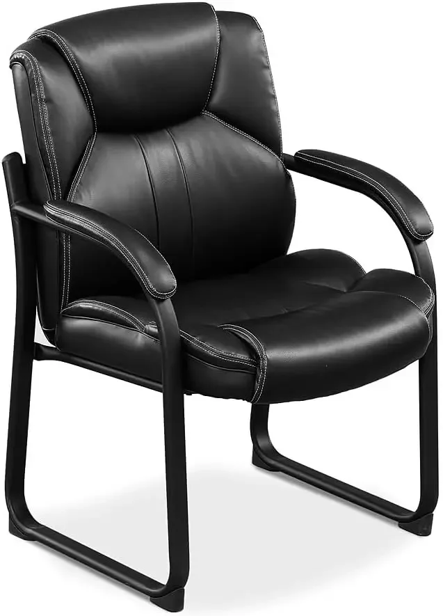 

Oversized Black Faux Leather Guest Chair - Ergonomic Office Chairs with Padded Seat - Heavy Duty Metal Frame Reception
