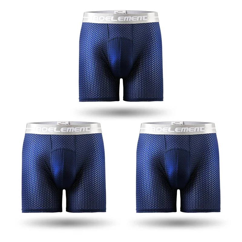 

3PCS men's extended sports underwear, boxer running anti-wear legs, large size, ice silk loose fat boxers.